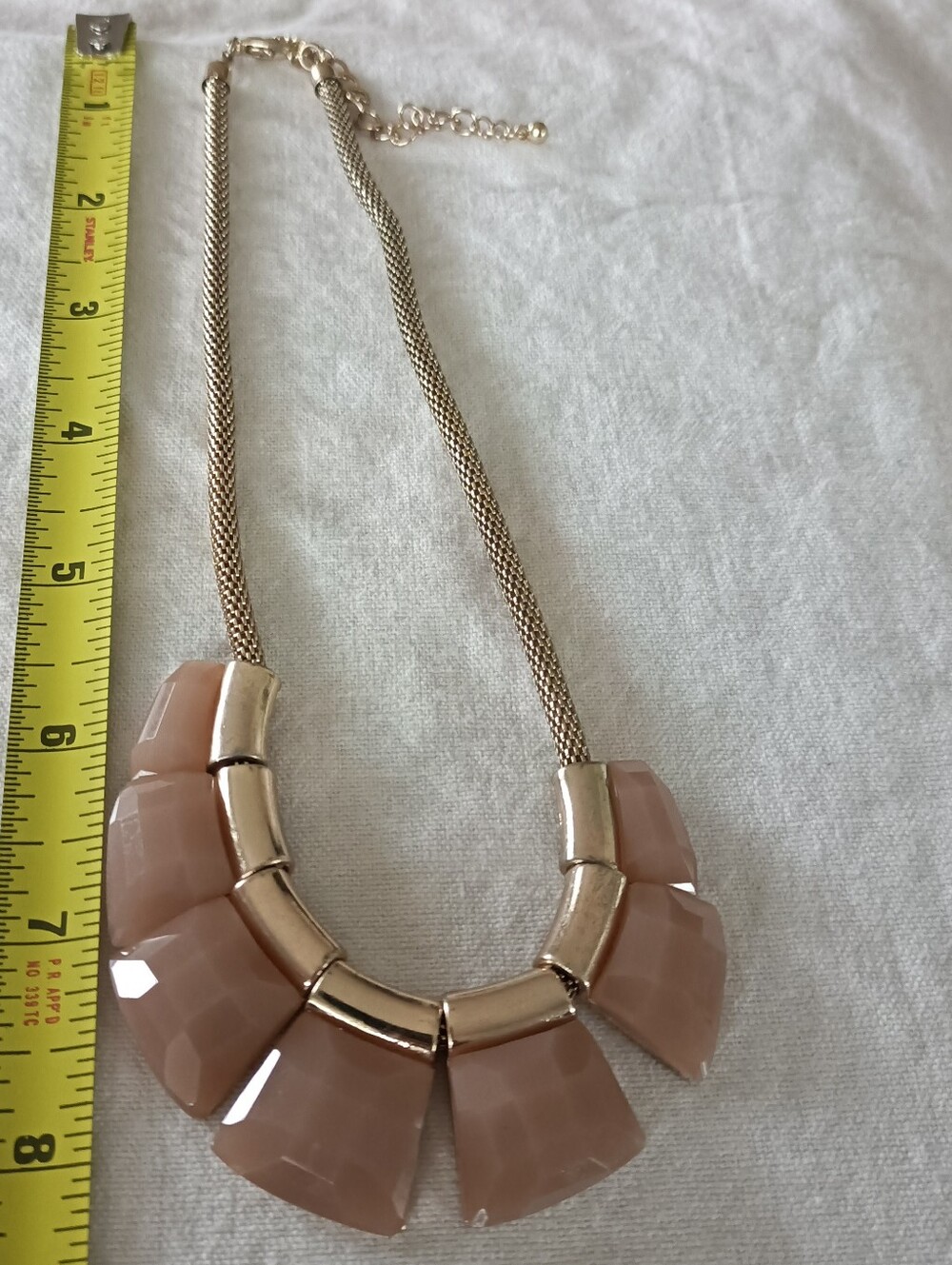 Elegant Gold-Tone Necklace with Blush Pink Gem Panels